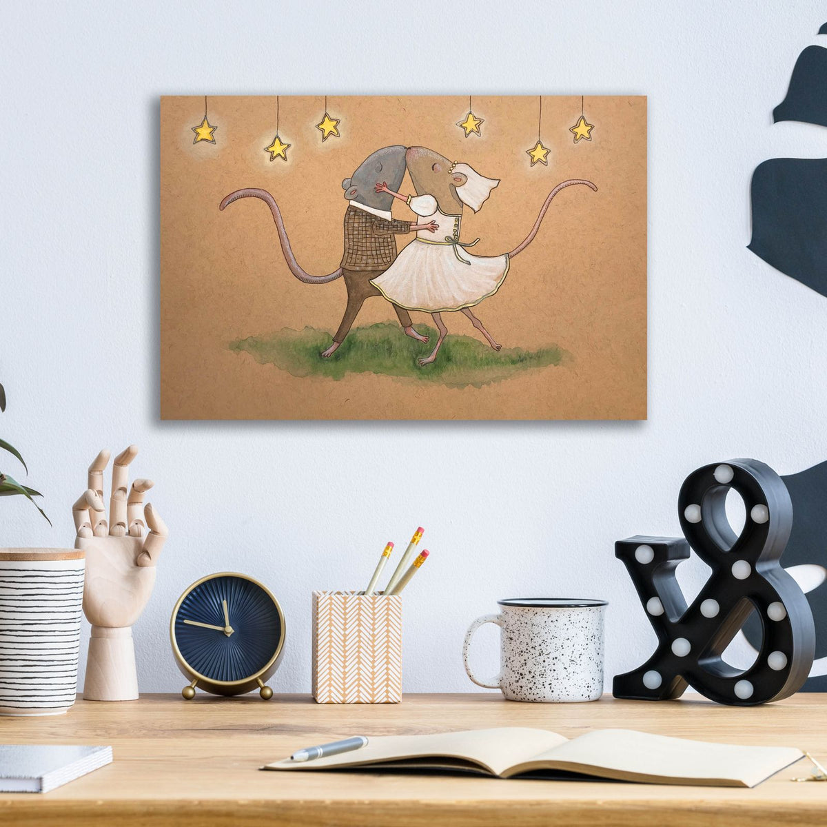 Wedding Mice Kiss by Bebe Keith - 16x12 acrylic wall art in a room