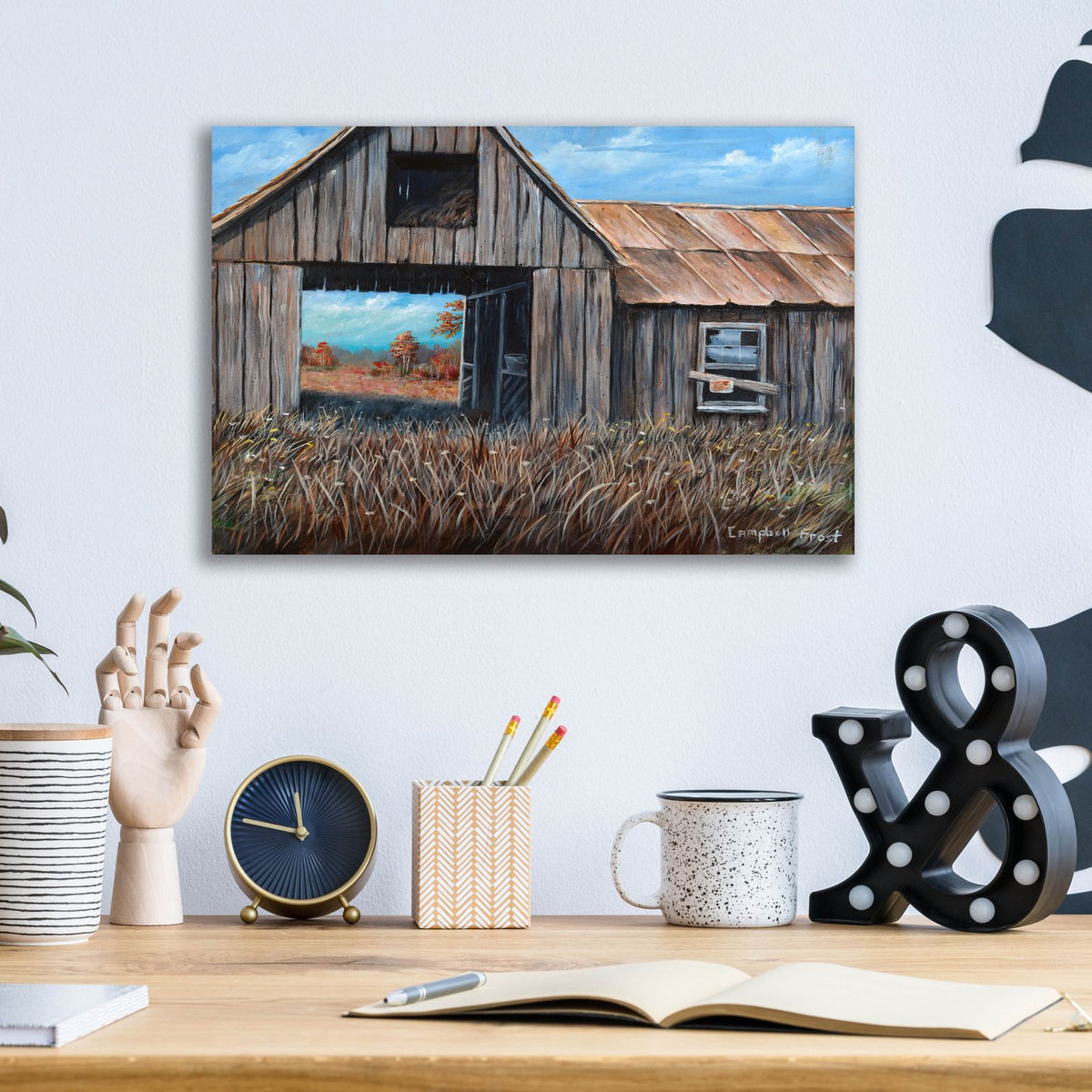 Abandoned Barn by Campbell Frost - 16x12 acrylic wall art in a room
