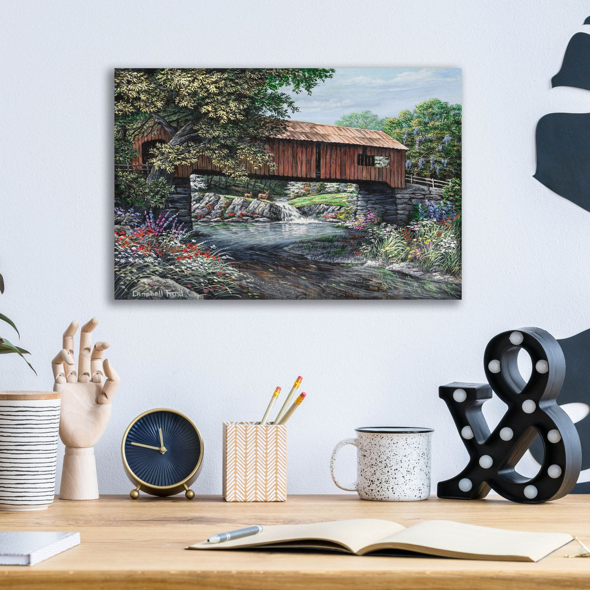 Covered Bridge by Campbell Frost - 16x12 acrylic wall art in a room