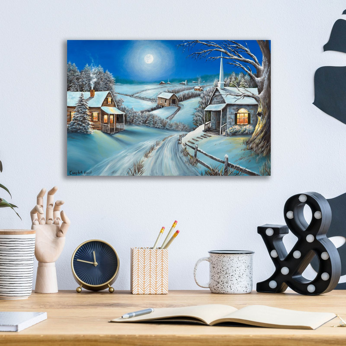 First Snow by Campbell Frost - 16x12 acrylic wall art in a room