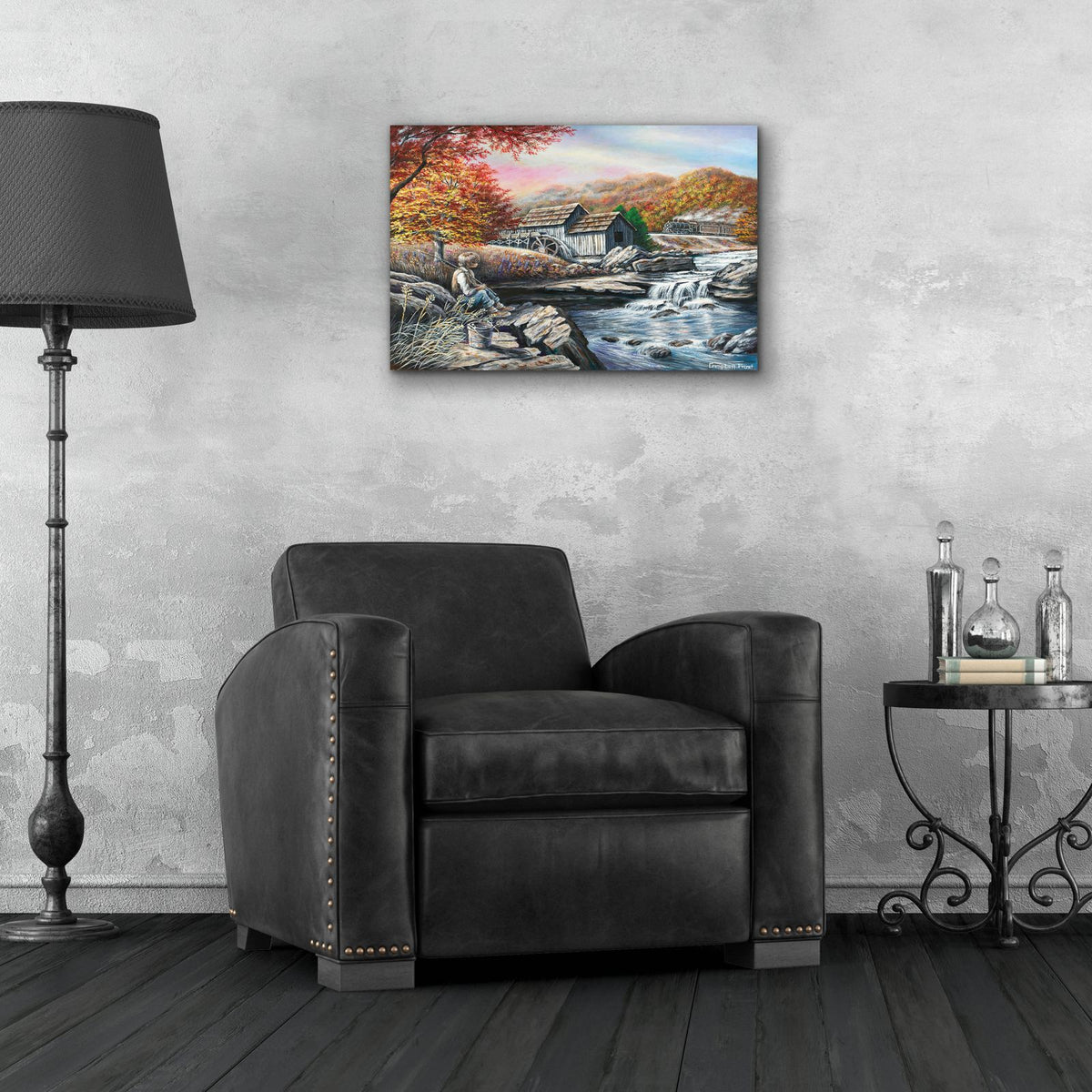 Fishing By The Mill by Campbell Frost - 24x16 acrylic wall art in a room