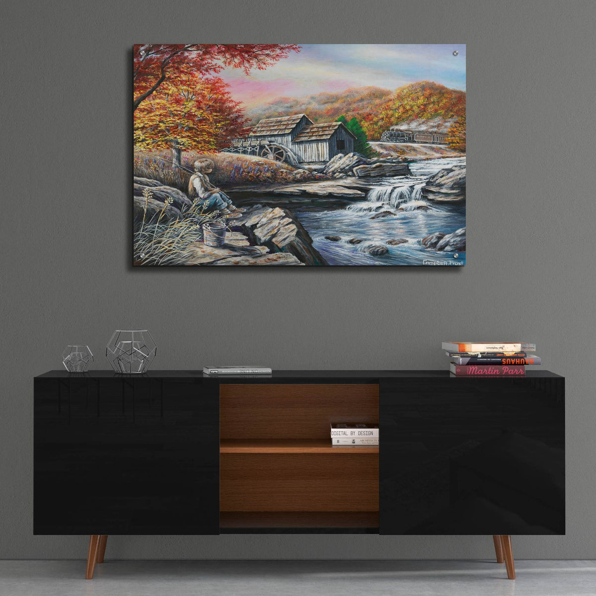 Fishing By The Mill by Campbell Frost - 36x24 acrylic wall art in a room