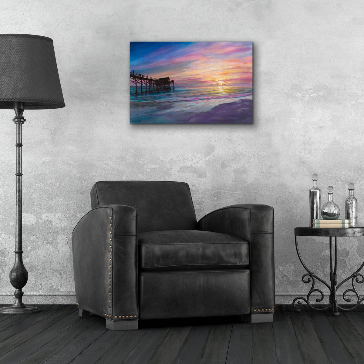 Folly Beach Pier by Campbell Frost - 24x16 acrylic wall art in a room