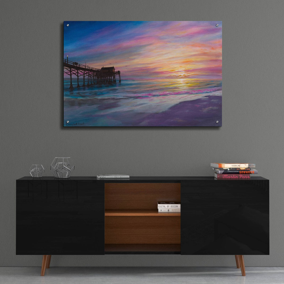 Folly Beach Pier by Campbell Frost - 36x24 acrylic wall art in a room