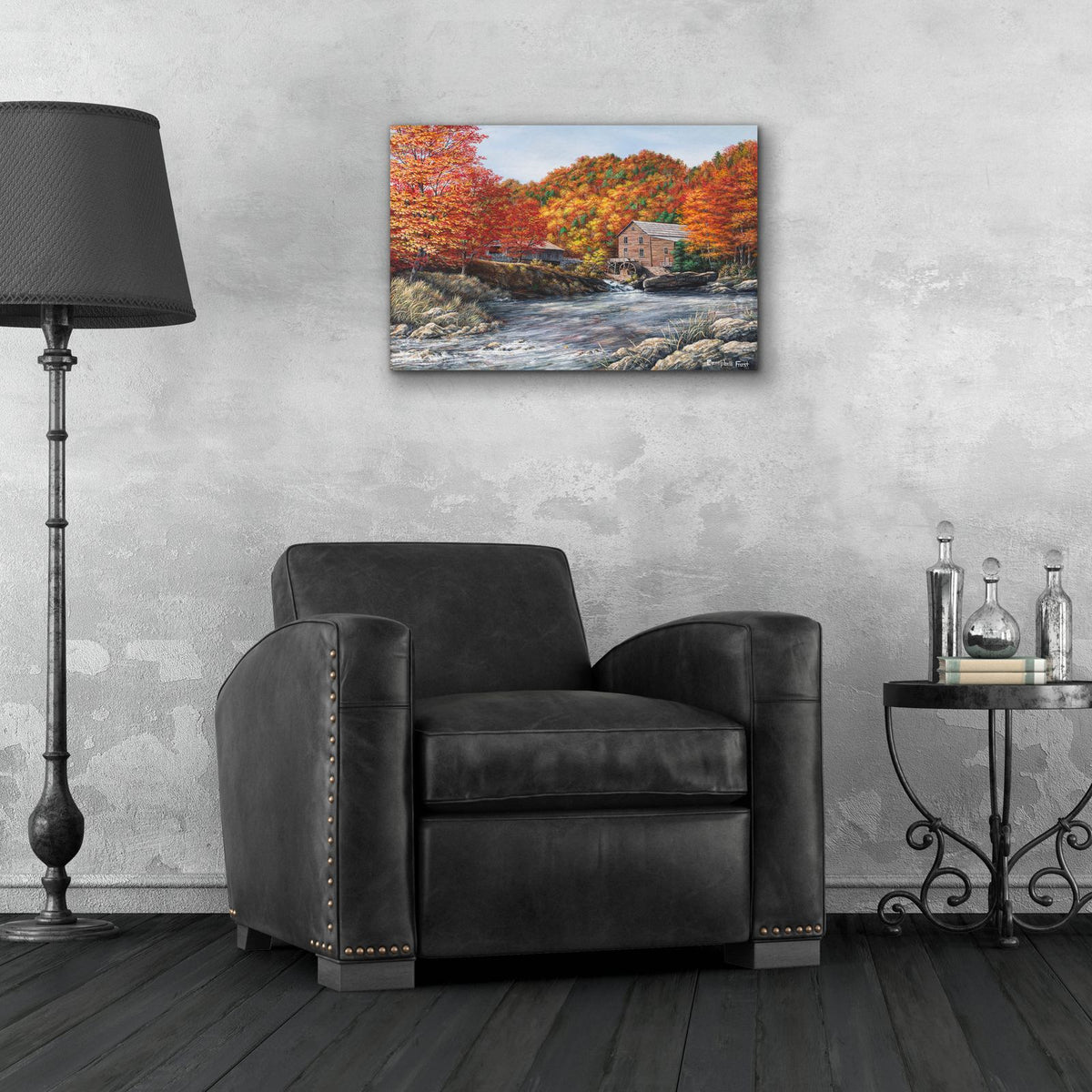 Glade Creek Grist Mill by Campbell Frost - 24x16 acrylic wall art in a room