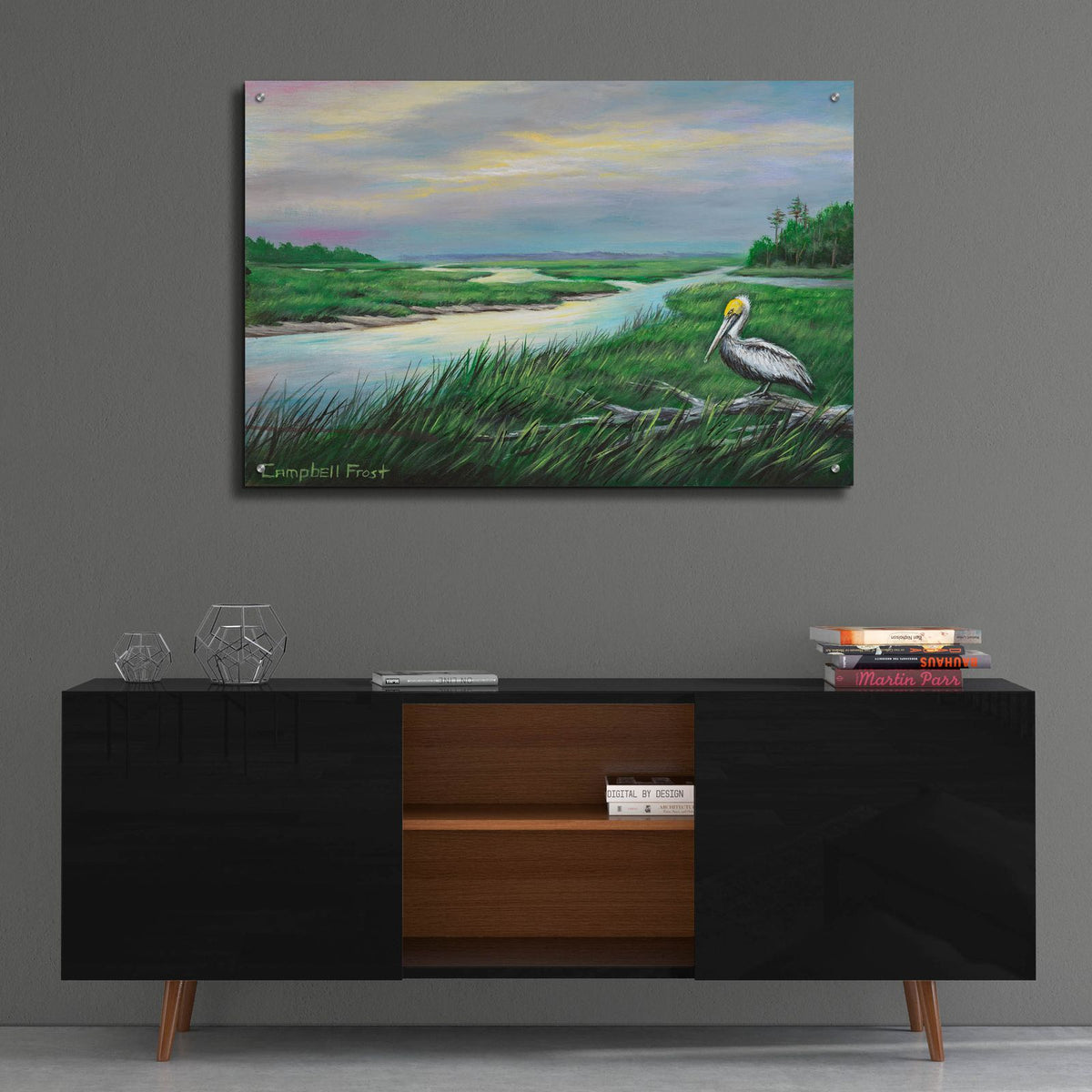 Low Country Heron by Campbell Frost - 36x24 acrylic wall art in a room