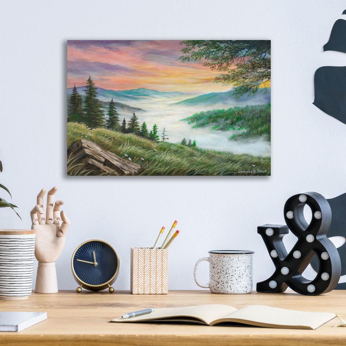 Smokey Dawn by Campbell Frost - 16x12 acrylic wall art in a room