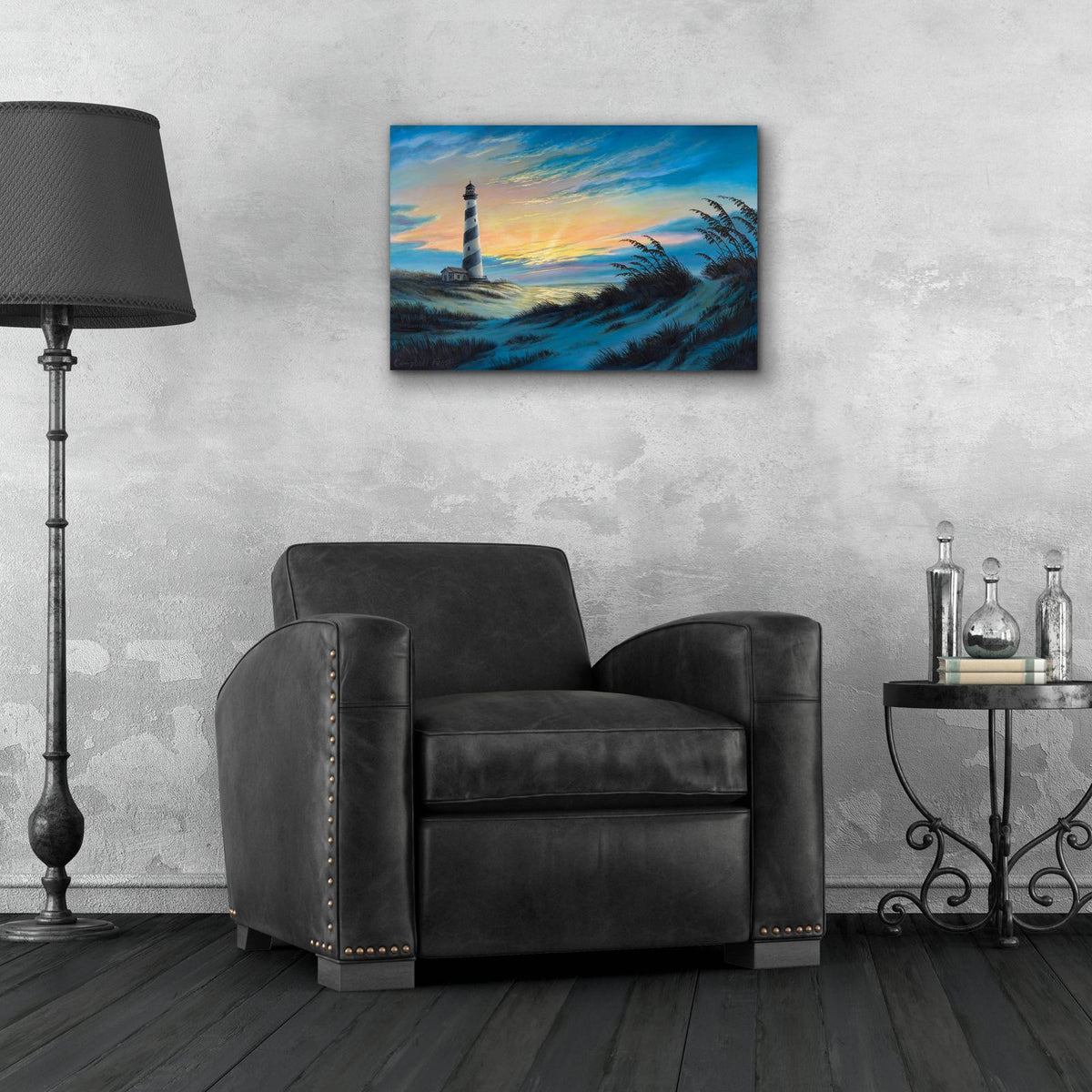 Sunset Lighthouse by Campbell Frost - 24x16 acrylic wall art in a room