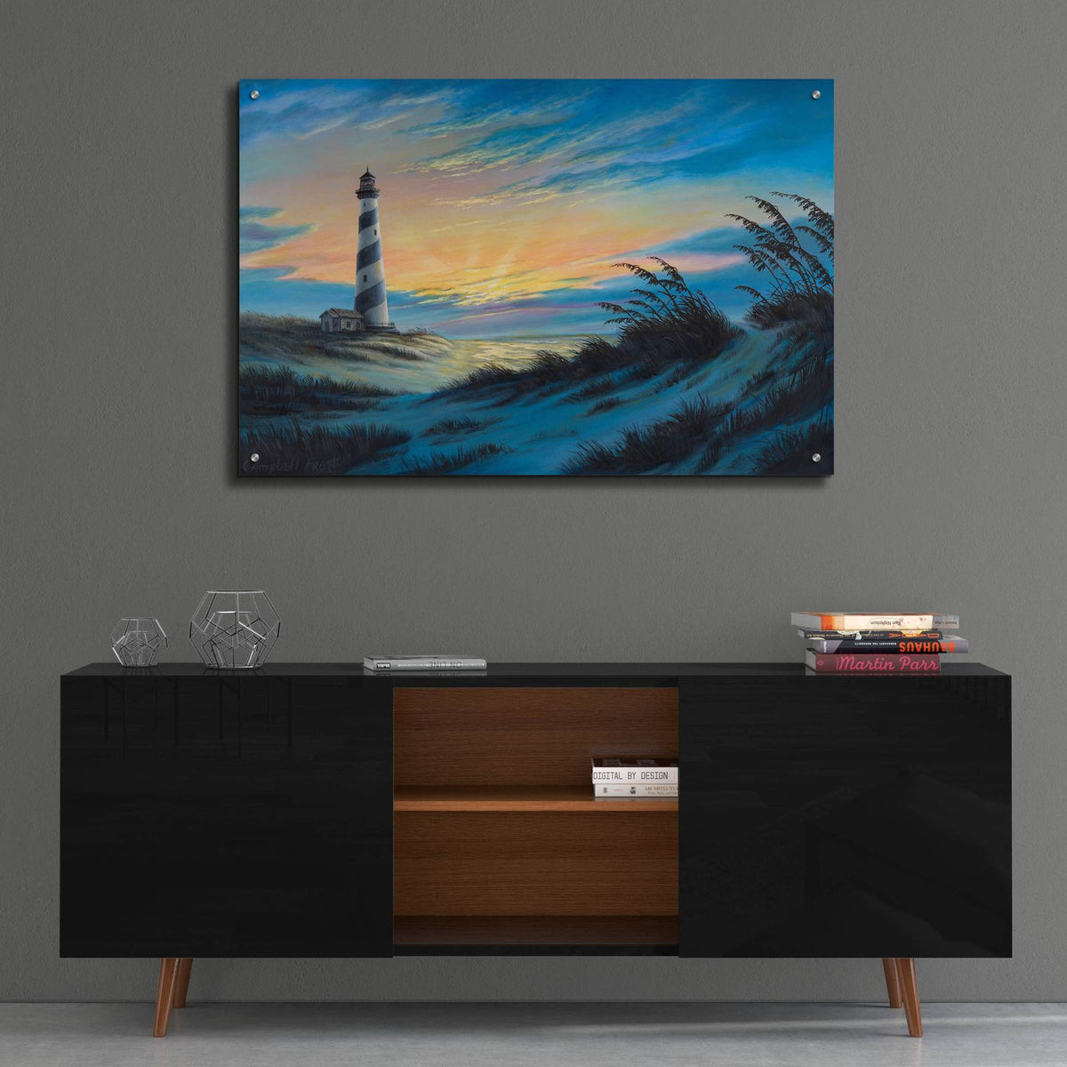 Sunset Lighthouse by Campbell Frost - 36x24 acrylic wall art in a room