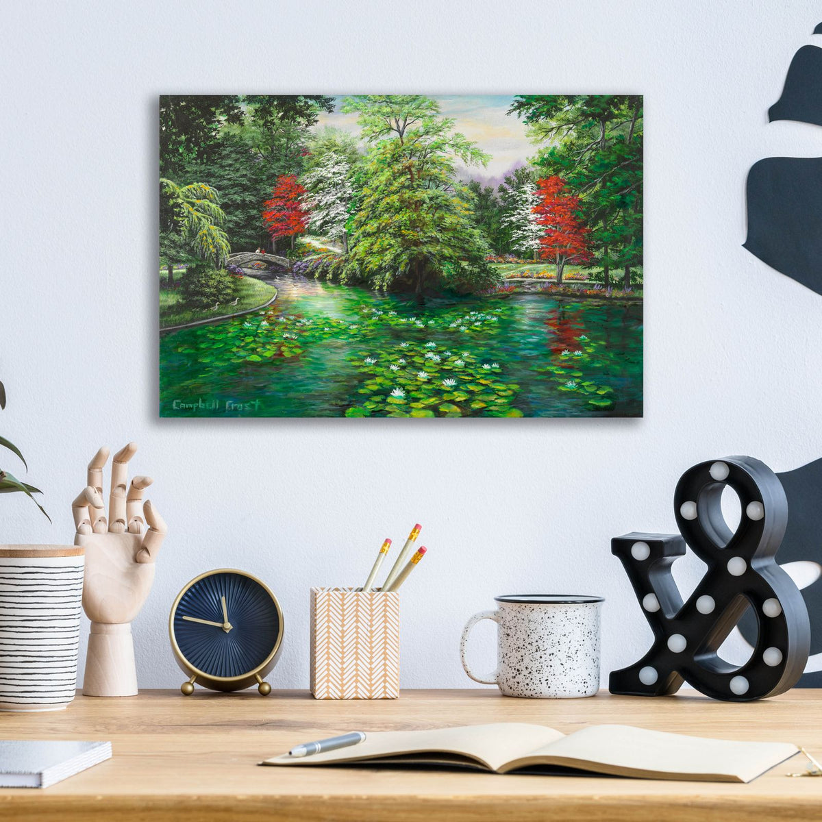 Swan Lake Garden by Campbell Frost - 16x12 acrylic wall art in a room