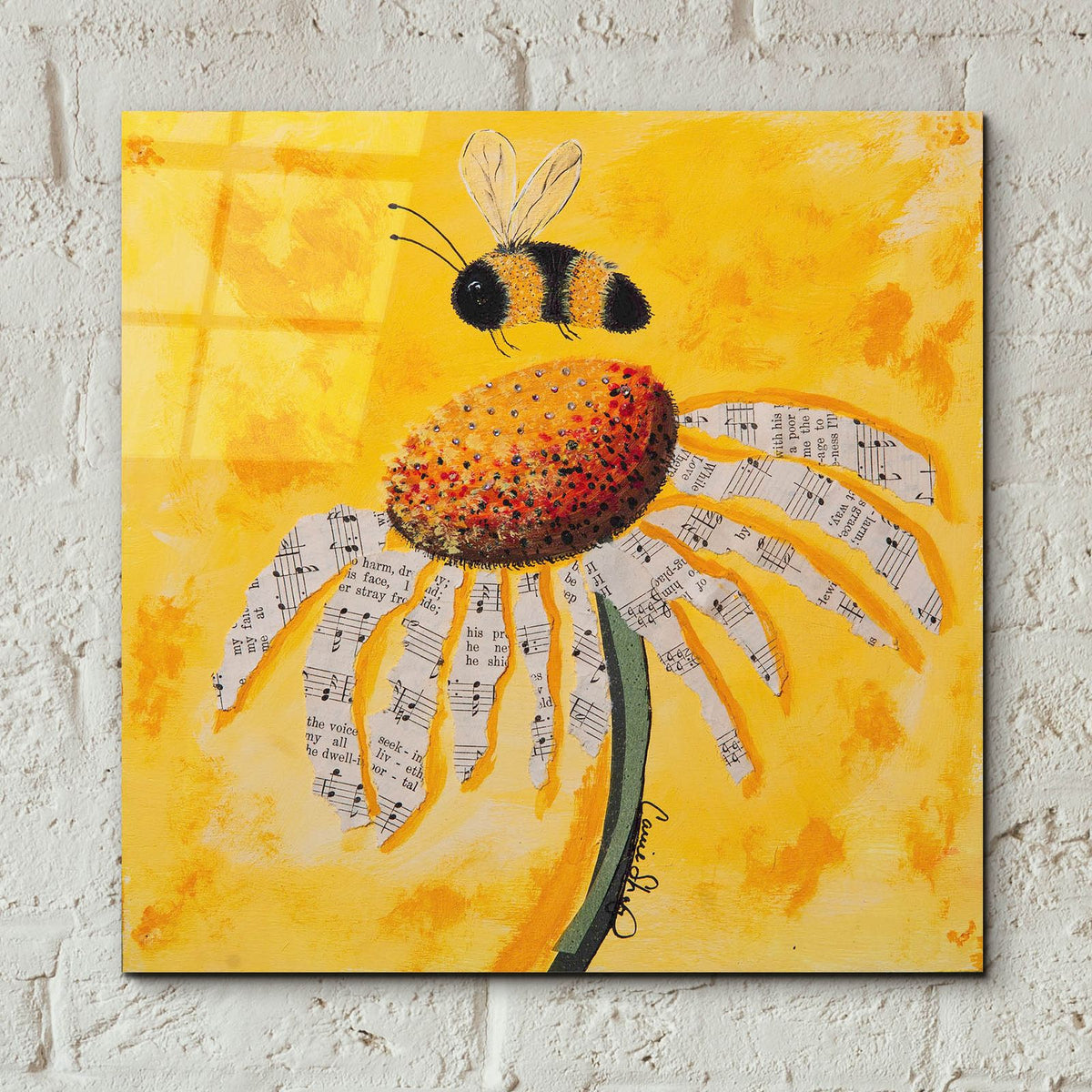 Buzzing Sweet Notes by Carrie Sharp - 12x12 acrylic wall art in a room