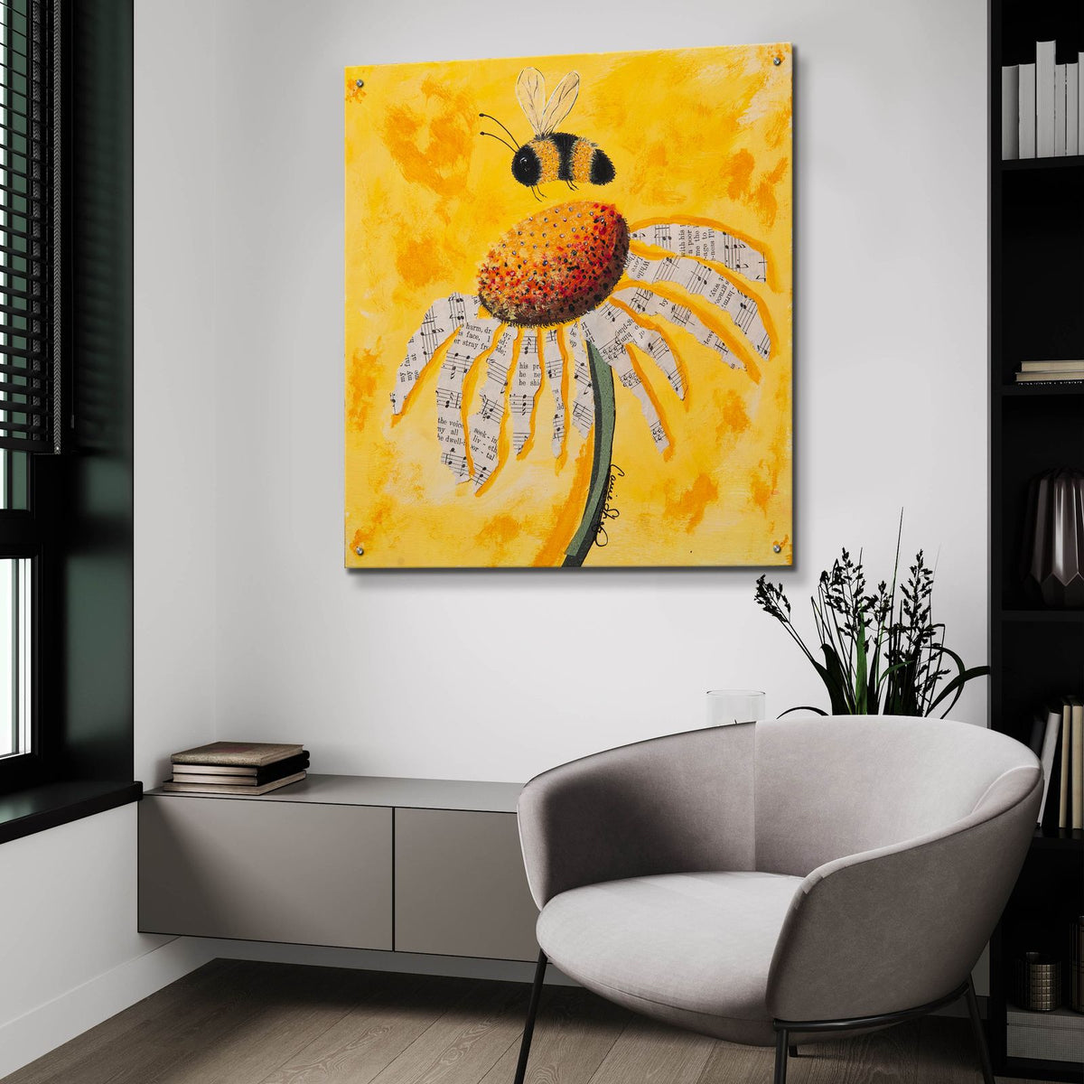 Buzzing Sweet Notes by Carrie Sharp - 36x36 acrylic wall art in a room