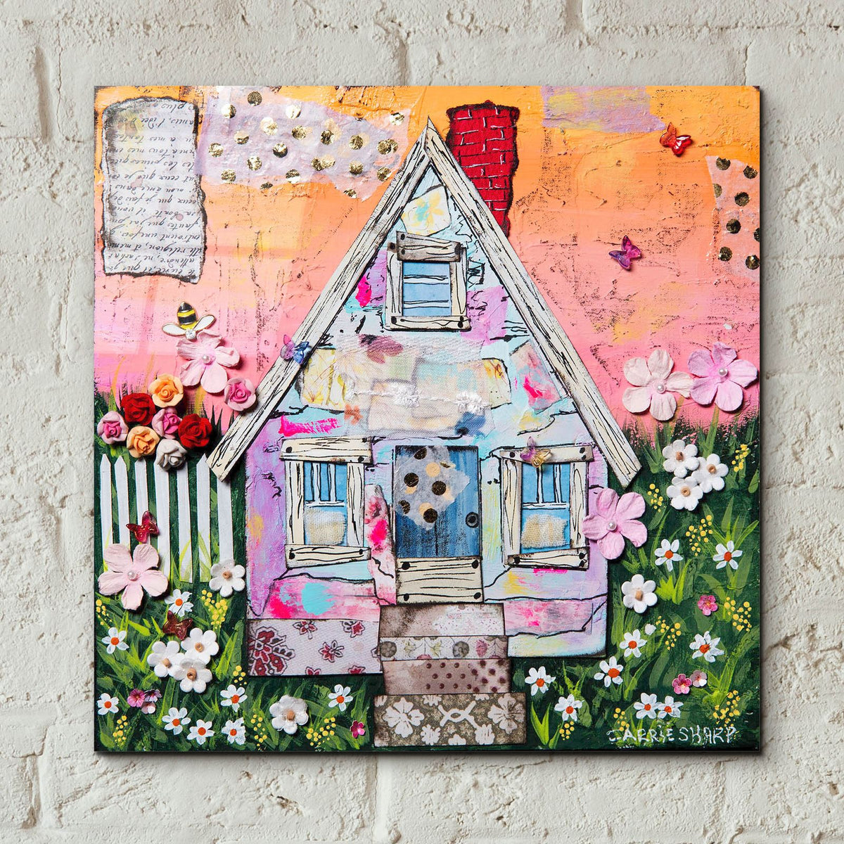 Sweet Sunset Cottage by Carrie Sharp - 12x12 acrylic wall art in a room