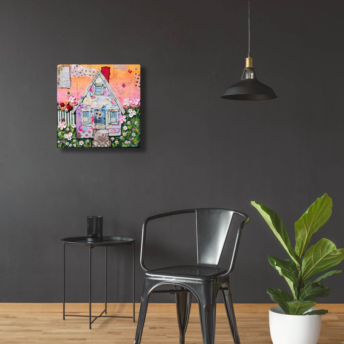 Sweet Sunset Cottage by Carrie Sharp - 24x24 acrylic wall art in a room