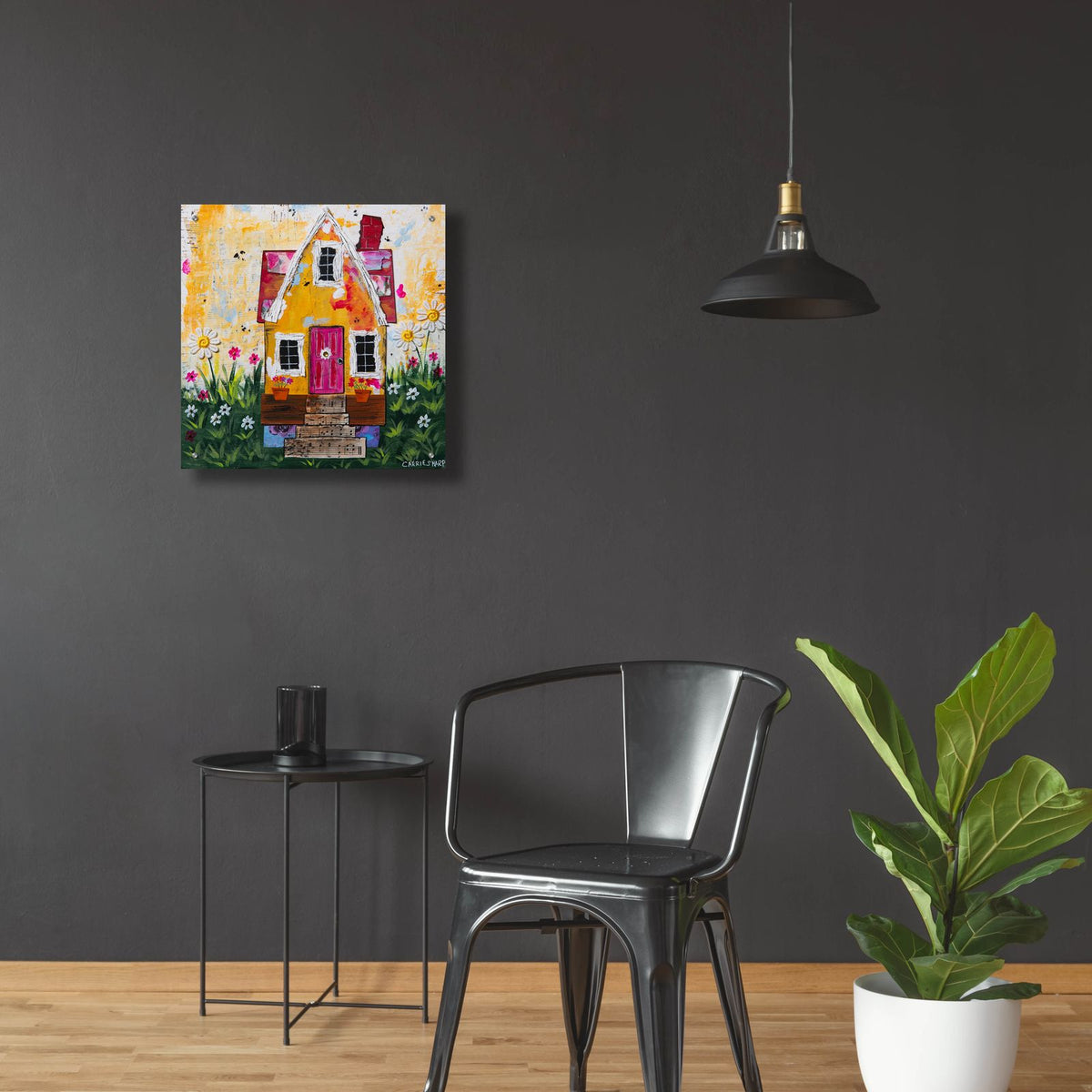 The Yellow Cottage by Carrie Sharp - 24x24 acrylic wall art in a room