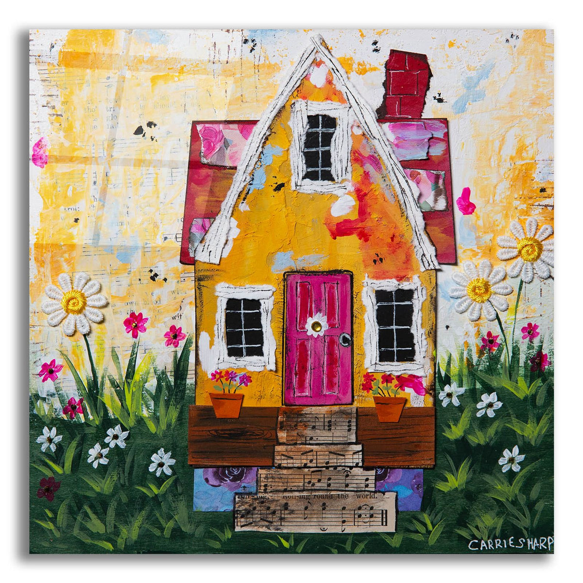 The Yellow Cottage by Carrie Sharp acrylic glass wall art