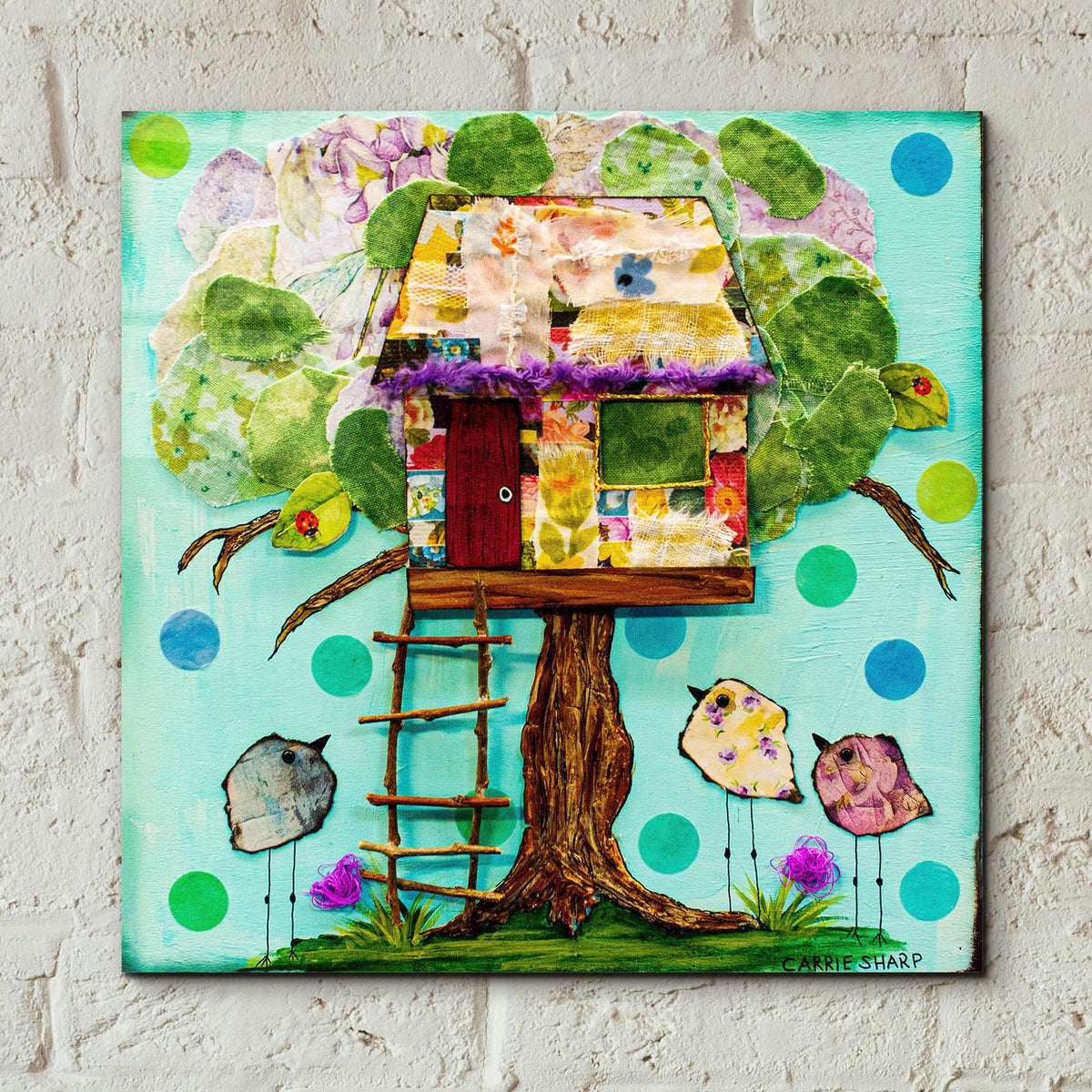 Treehouse For The Birds by Carrie Sharp - 12x12 acrylic wall art in a room