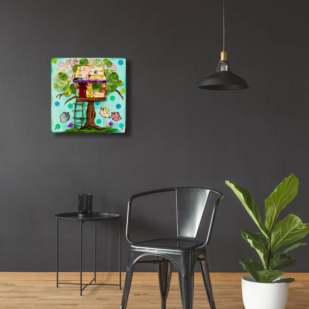 Treehouse For The Birds by Carrie Sharp - 24x24 acrylic wall art in a room
