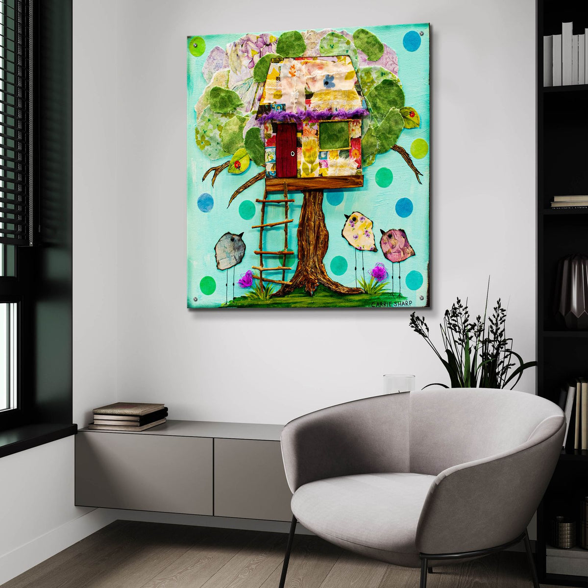 Treehouse For The Birds by Carrie Sharp - 36x36 acrylic wall art in a room