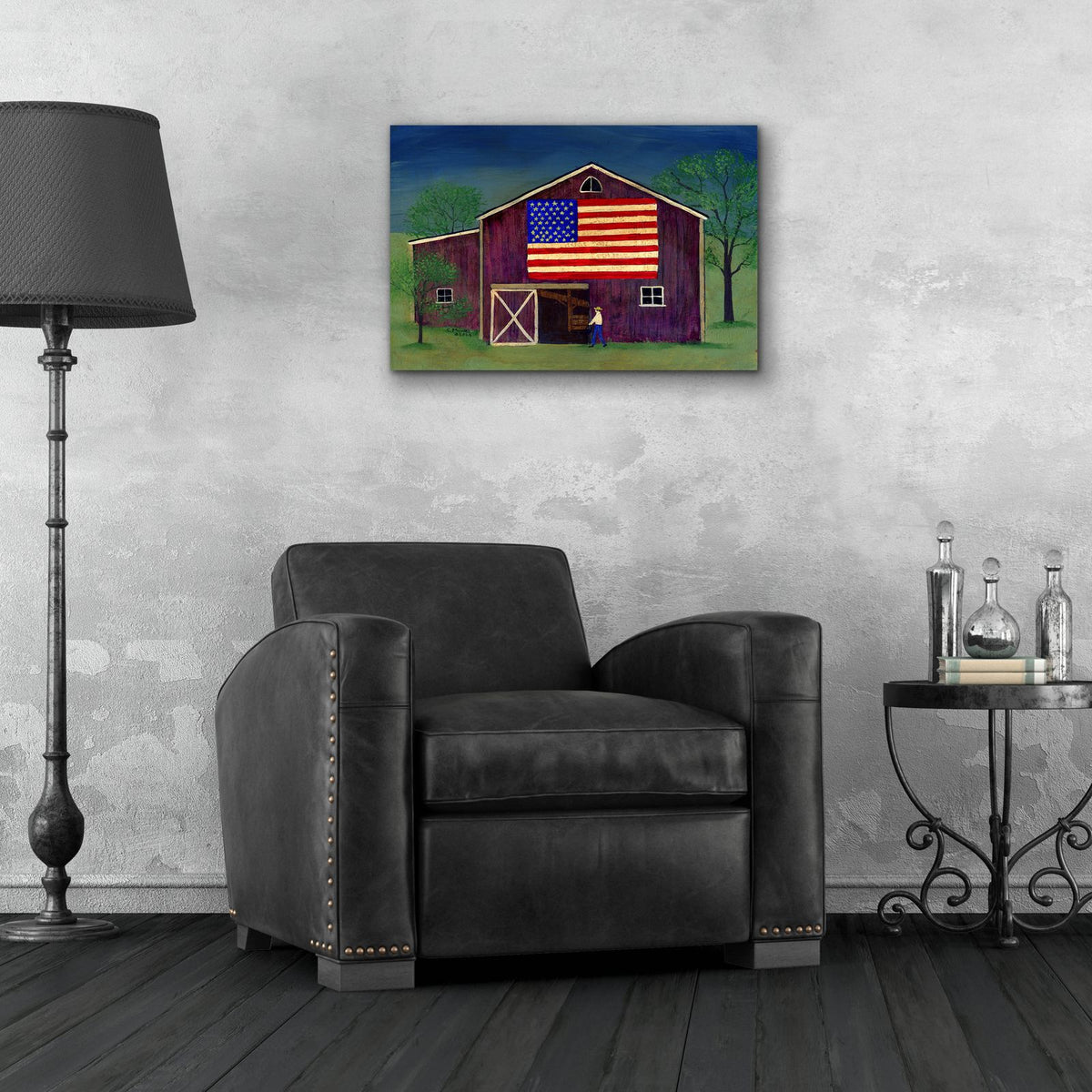 Barn With Flag 1 by C Munro - 24x16 acrylic wall art in a room
