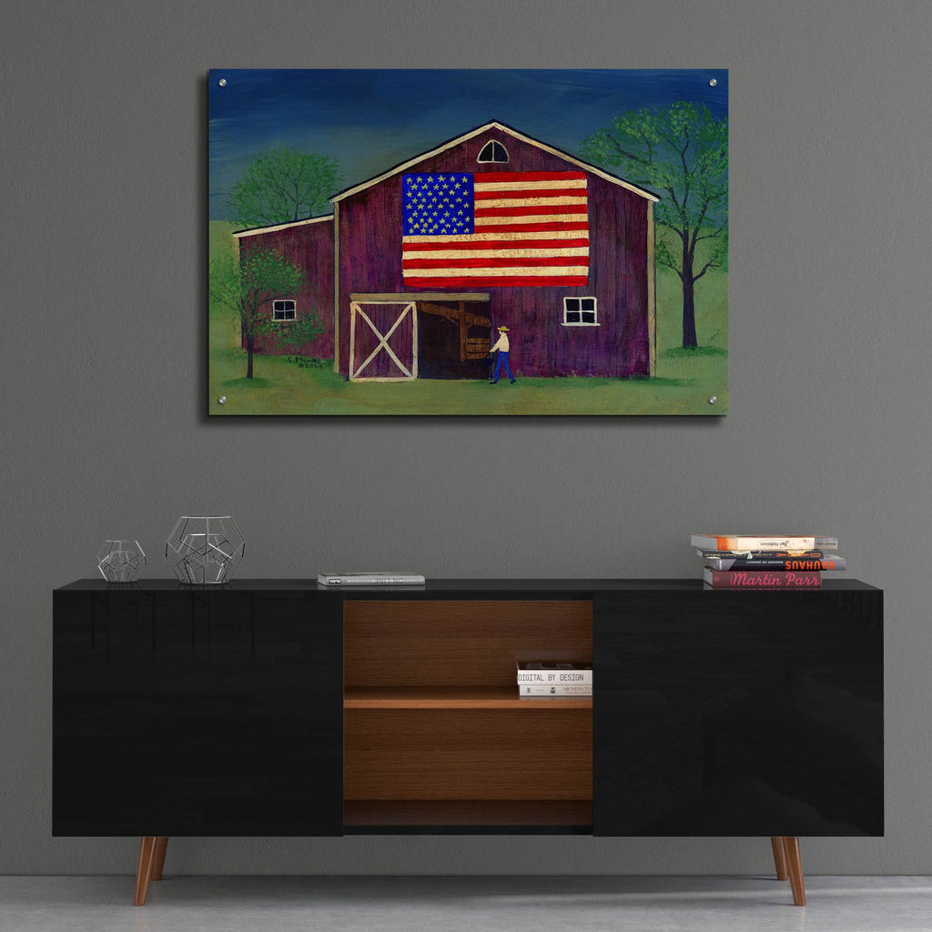 Barn With Flag 1 by C Munro - 36x24 acrylic wall art in a room