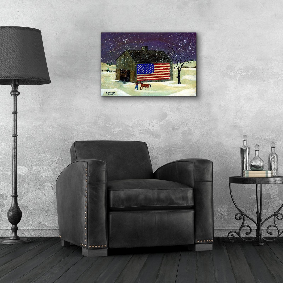Barn With Flag 2 by C Munro - 24x16 acrylic wall art in a room