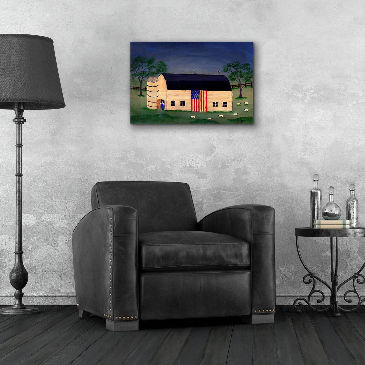 Barn With Flag 3 by C Munro - 24x16 acrylic wall art in a room