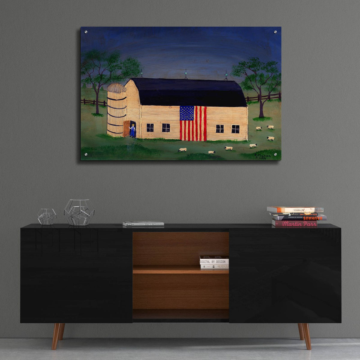 Barn With Flag 3 by C Munro - 36x24 acrylic wall art in a room