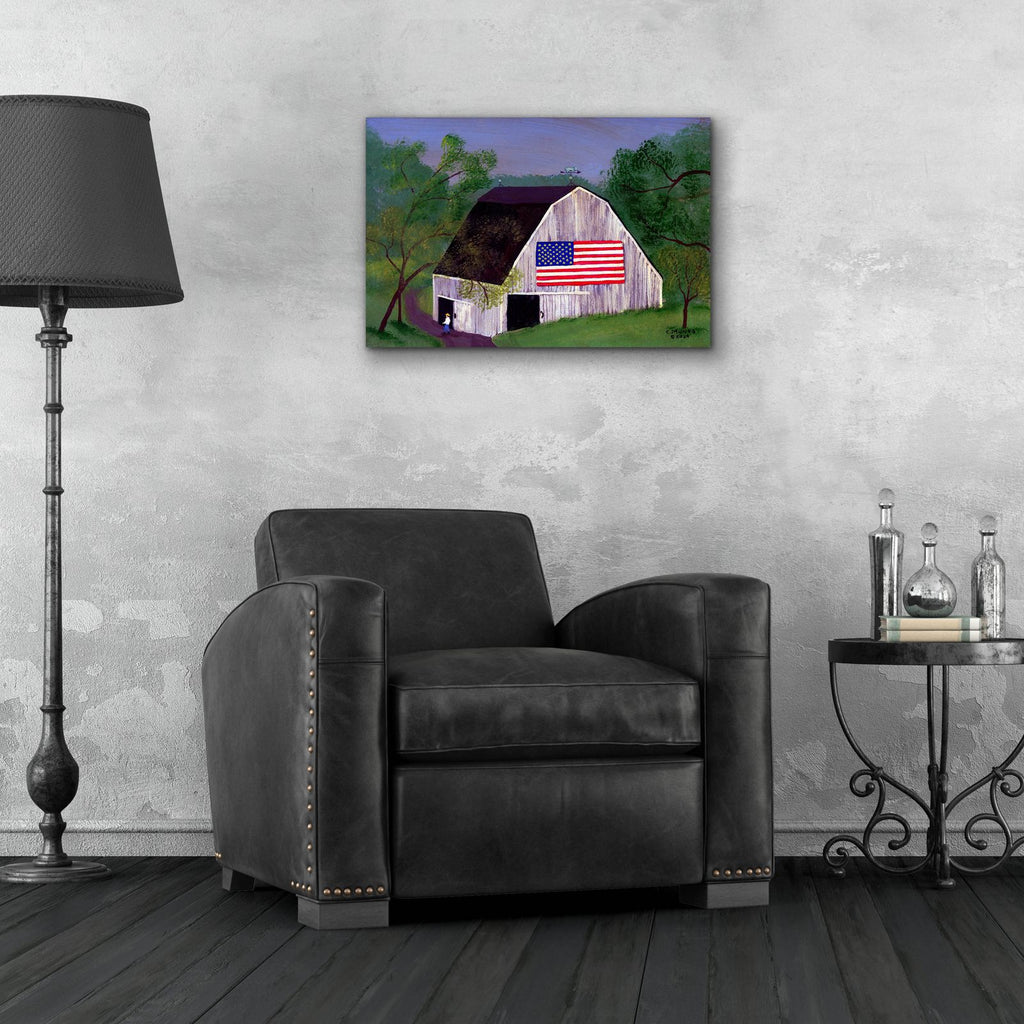 Barn With Flag 4 by C Munro - 24x16 acrylic wall art in a room