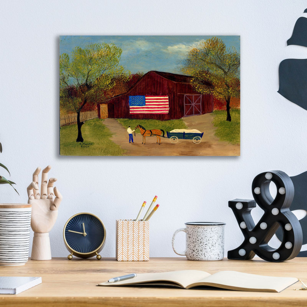 Barn With Flag 5 A by C Munro - 16x12 acrylic wall art in a room