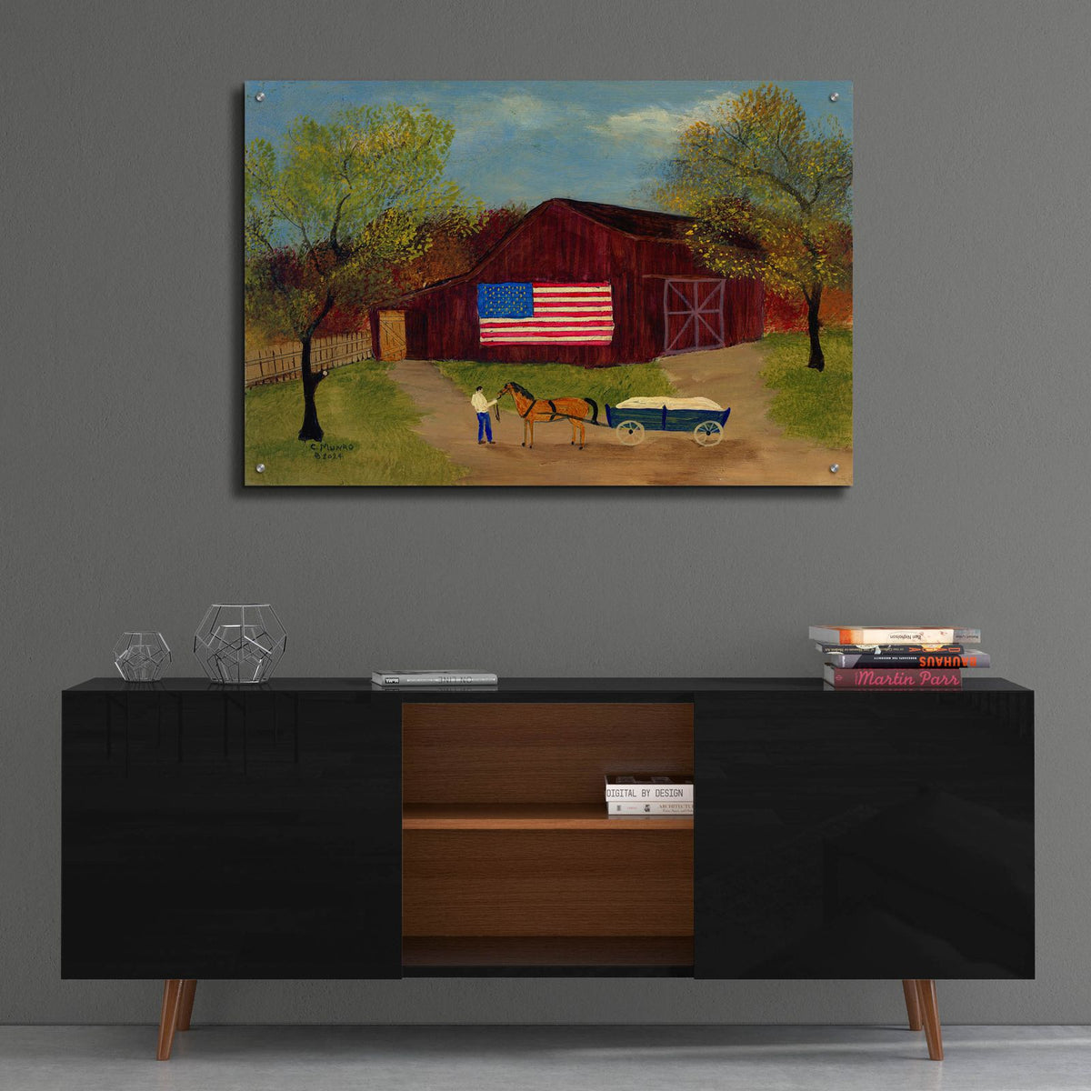 Barn With Flag 5 A by C Munro - 36x24 acrylic wall art in a room