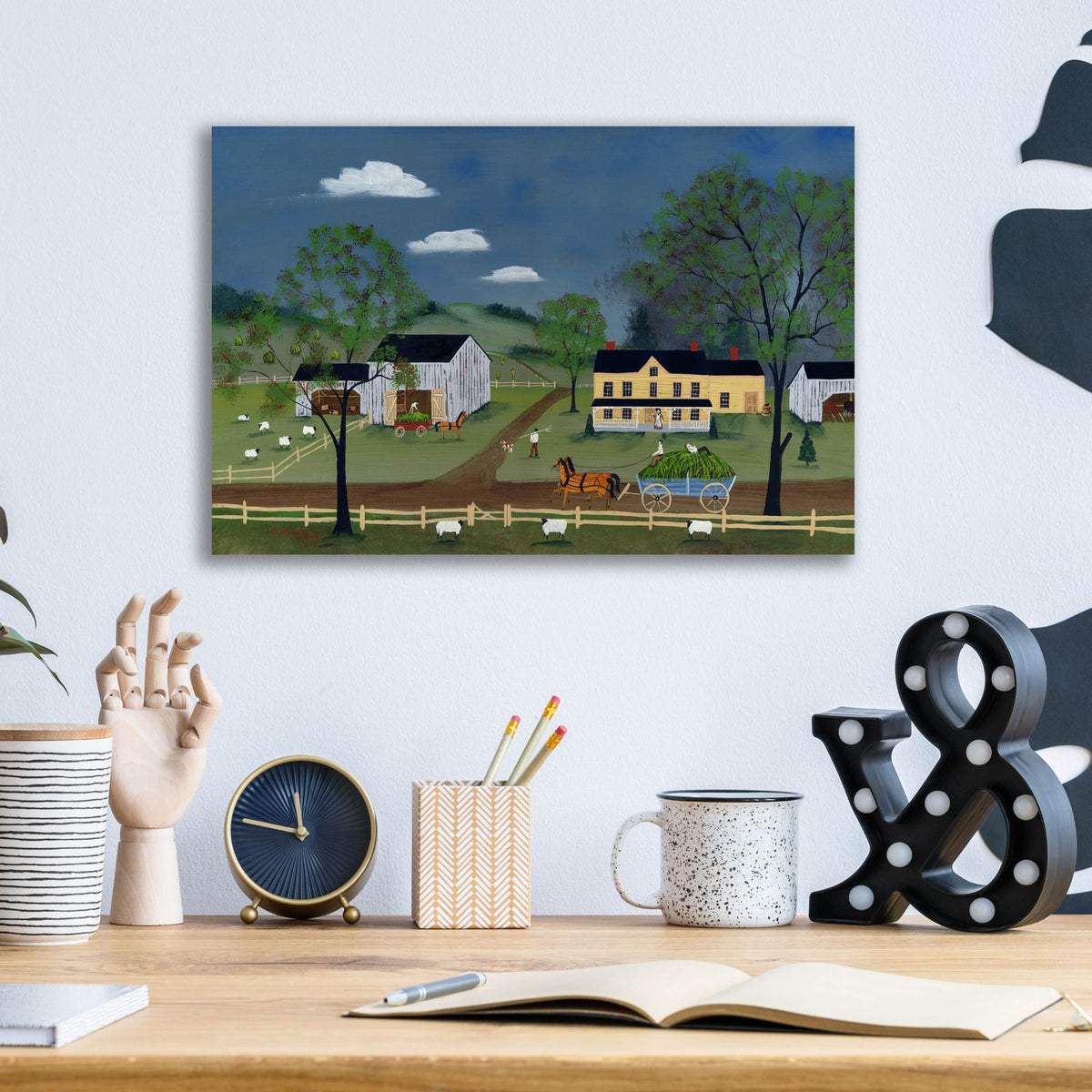 Bringing In The Hay by C Munro - 16x12 acrylic wall art in a room