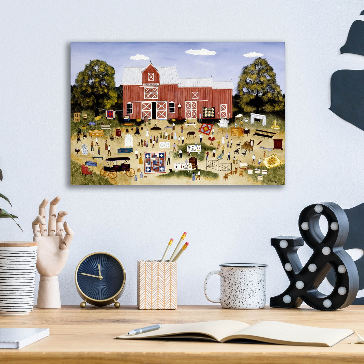 Cooper Barn Auction by C Munro - 16x12 acrylic wall art in a room
