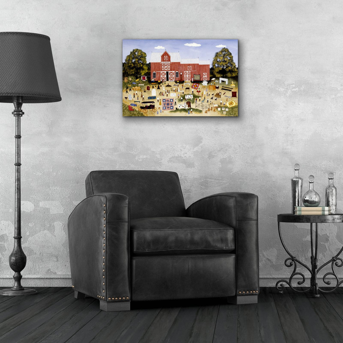 Cooper Barn Auction by C Munro - 24x16 acrylic wall art in a room