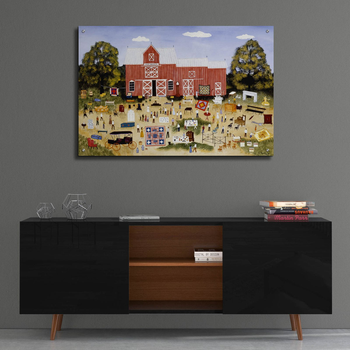 Cooper Barn Auction by C Munro - 36x24 acrylic wall art in a room