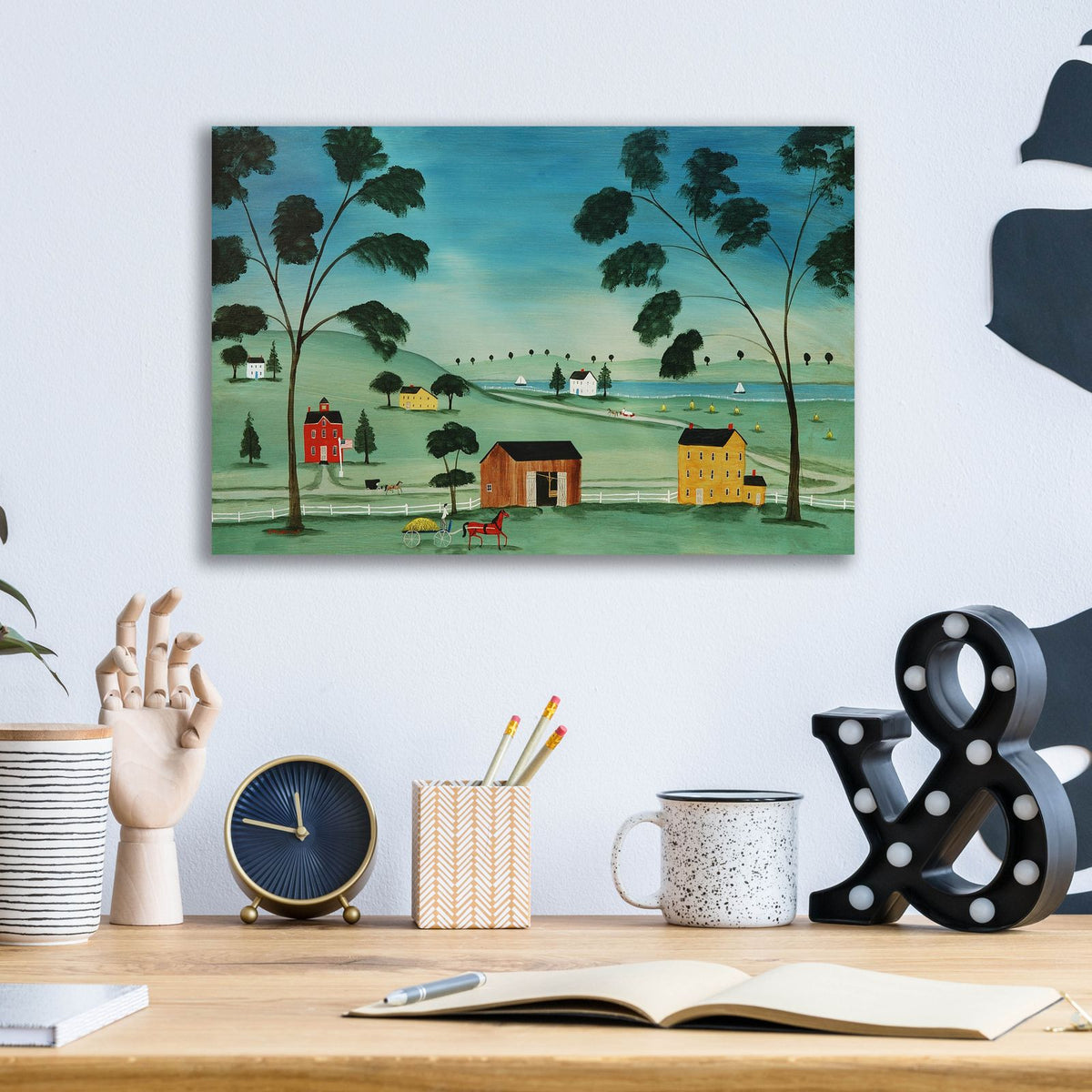 Country Scene On Wood by C Munro - 16x12 acrylic wall art in a room