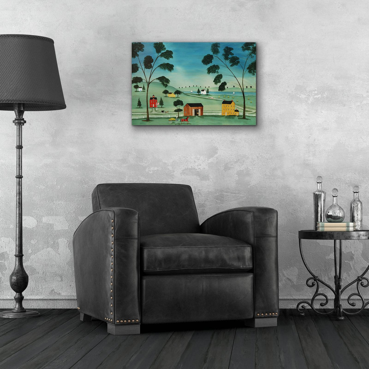 Country Scene On Wood by C Munro - 24x16 acrylic wall art in a room