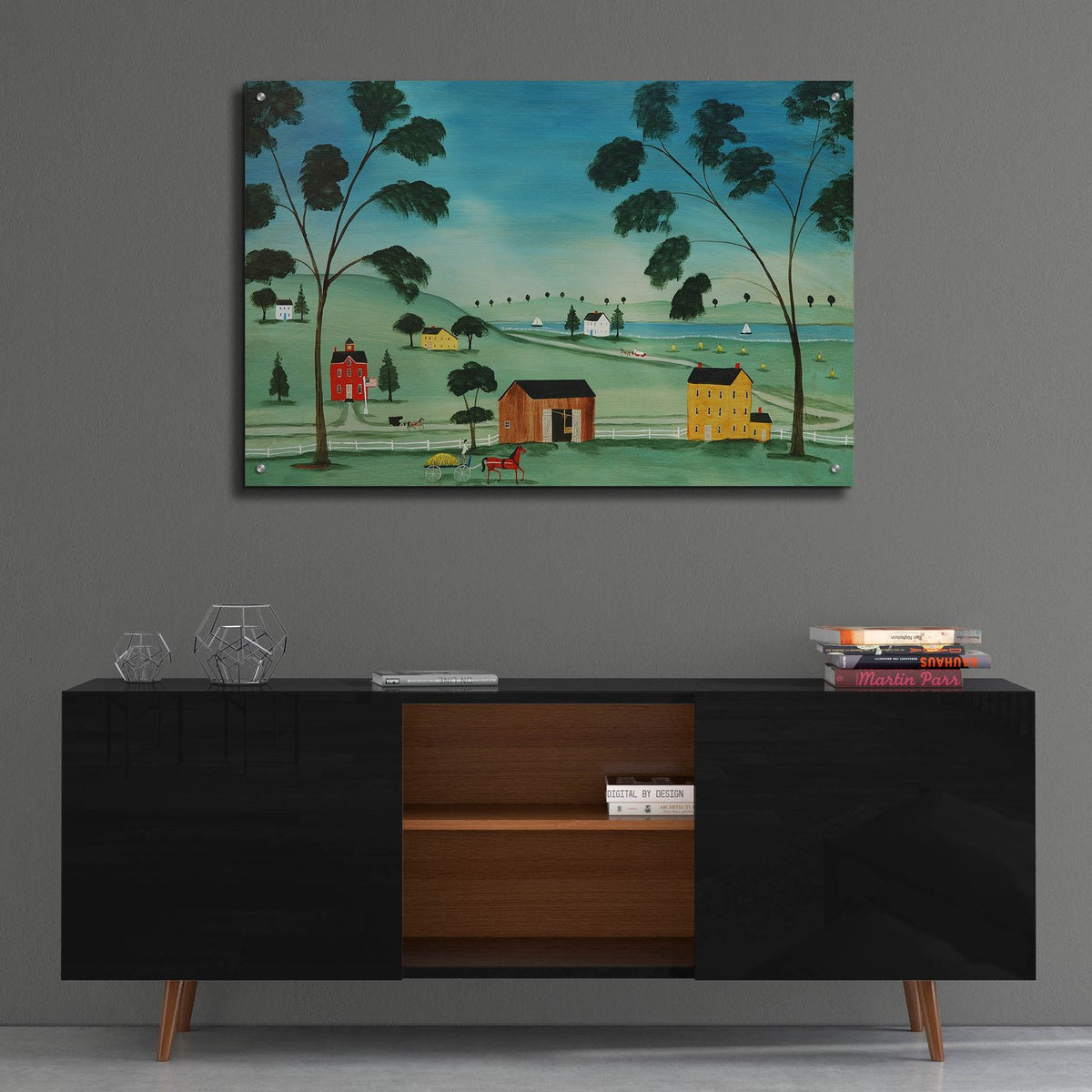 Country Scene On Wood by C Munro - 36x24 acrylic wall art in a room