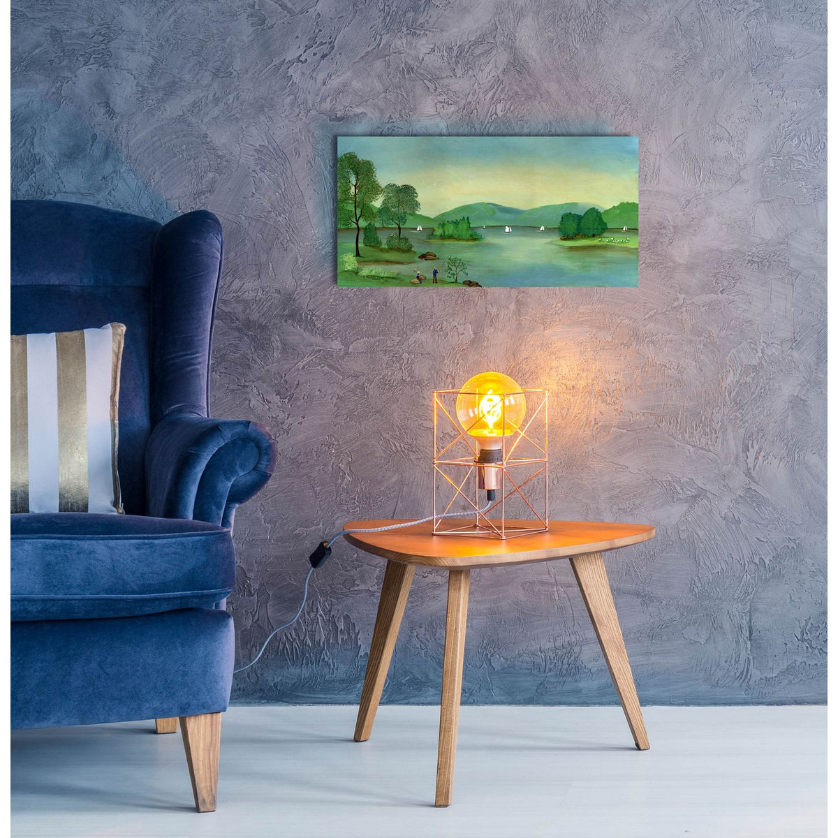Fishing On The Hudson by C Munro - 24x12 acrylic wall art in a room