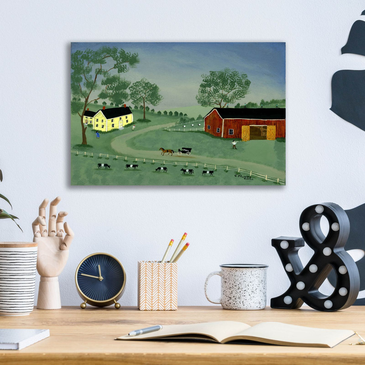 Mailman Is Coming by C Munro - 16x12 acrylic wall art in a room