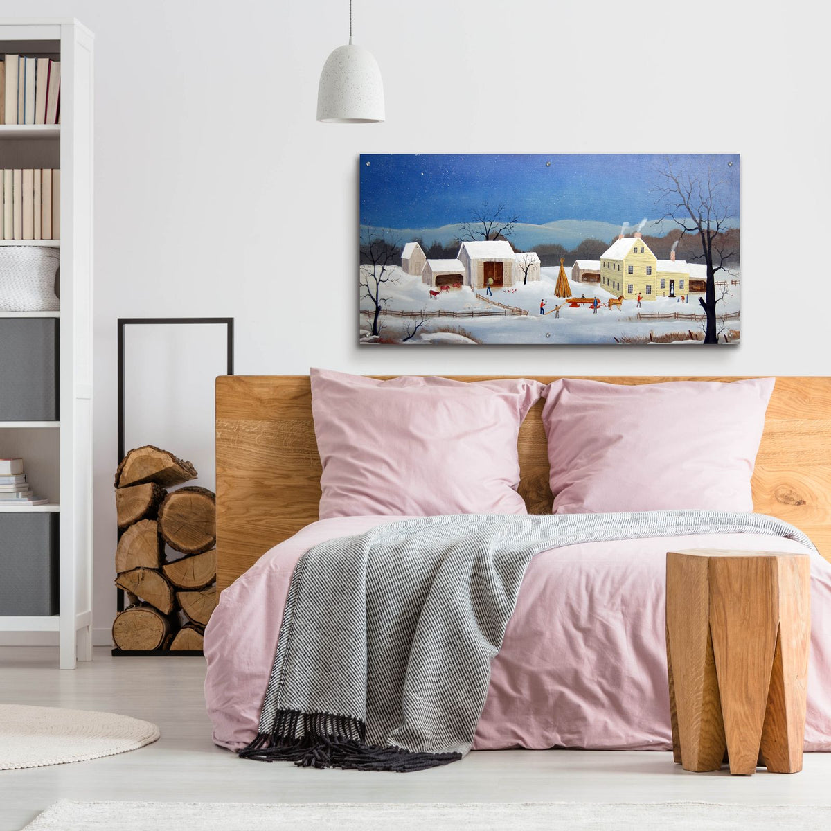 Preparing Hops Poles In Winter by C Munro - 48x24 acrylic wall art in a room