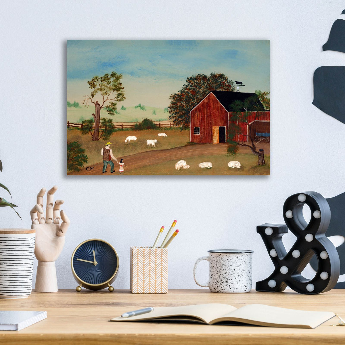Sheep Farm by C Munro - 16x12 acrylic wall art in a room