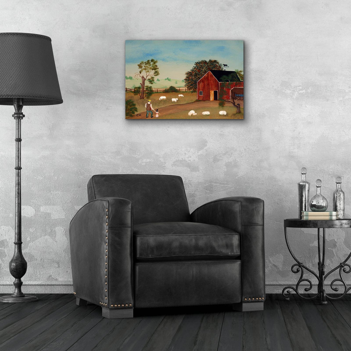 Sheep Farm by C Munro - 24x16 acrylic wall art in a room