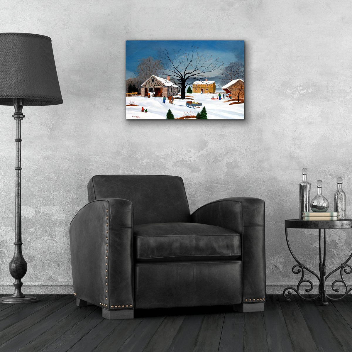 Smithy In Winter by C Munro - 24x16 acrylic wall art in a room