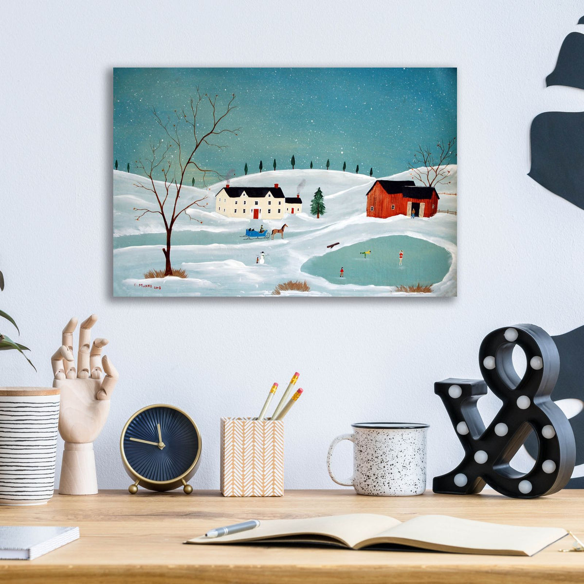 Snow Scene by C Munro - 16x12 acrylic wall art in a room