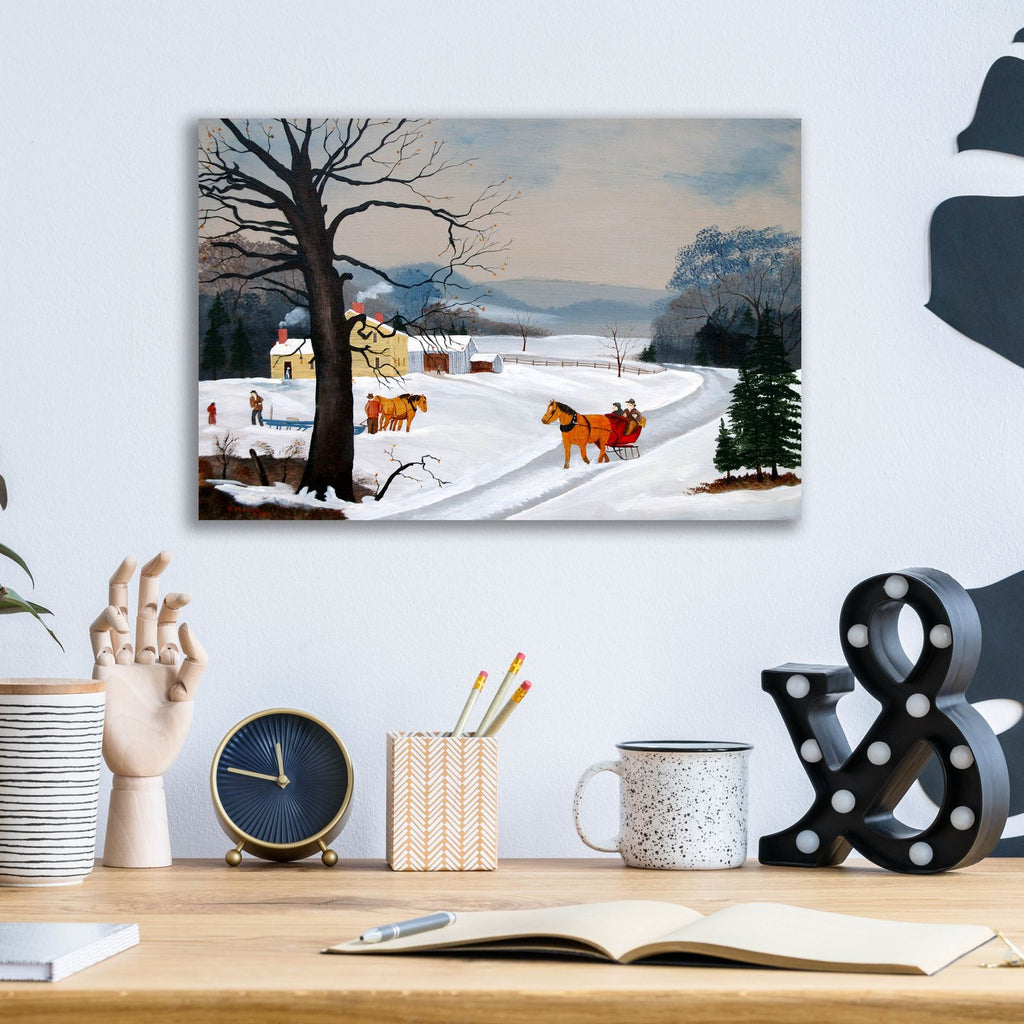 The Red Sleigh by C Munro - 16x12 acrylic wall art in a room