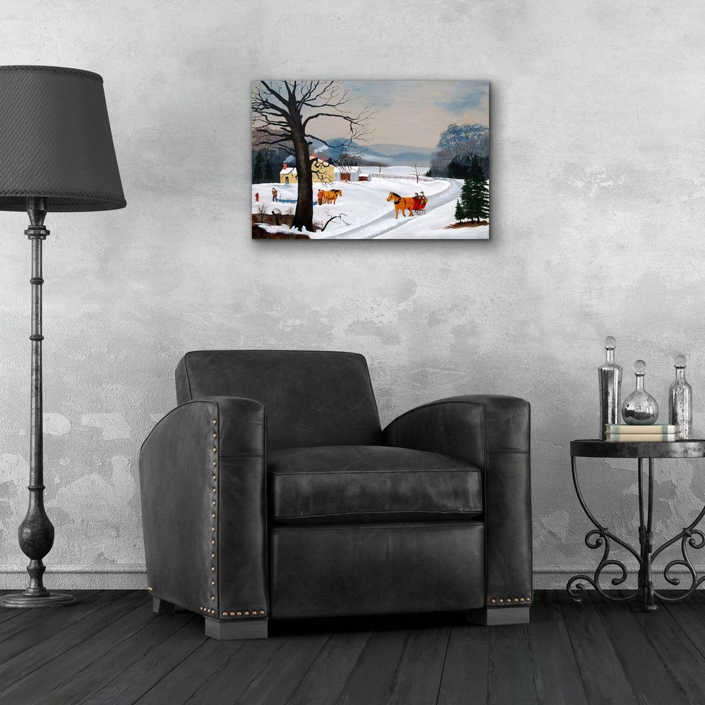 The Red Sleigh by C Munro - 24x16 acrylic wall art in a room