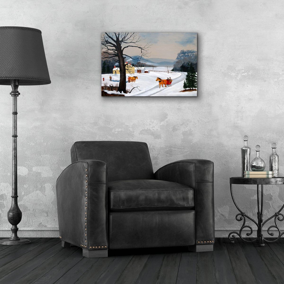 The Red Sleigh by C Munro - 24x16 acrylic wall art in a room