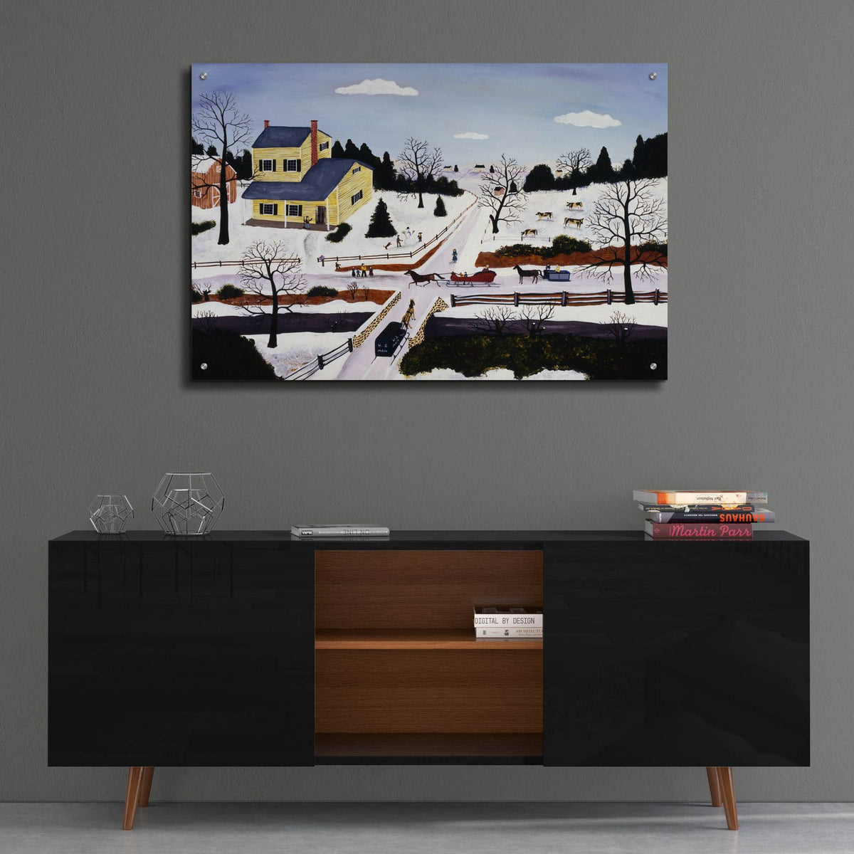 Winter At The Crossroads by C Munro - 36x24 acrylic wall art in a room