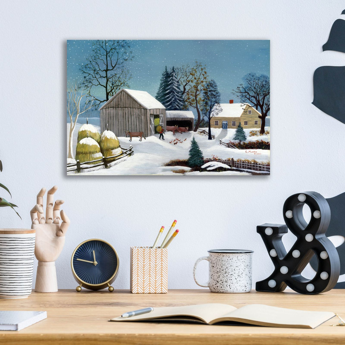 Winter In The Barnyard by C Munro - 16x12 acrylic wall art in a room